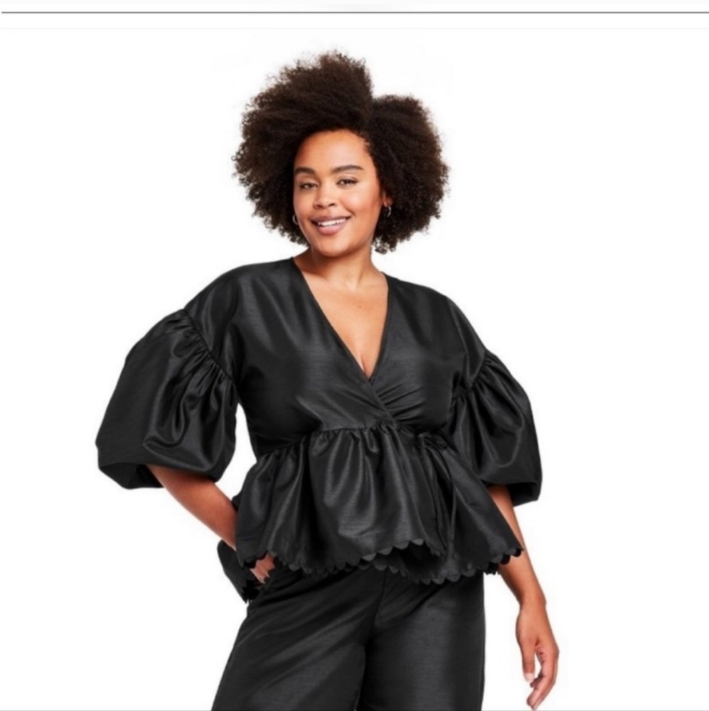 Kika Vargas for Target Scalloped Hem Puff Sleeve Wrap Top - Picture 6 of 16